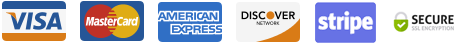 We accept Visa, Mastercard, American Express and Discover. Payments by Stripe, secure SSL encryption.